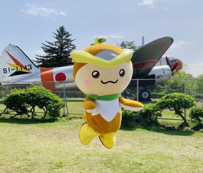 青空の下でジャンプするトコろんの写真